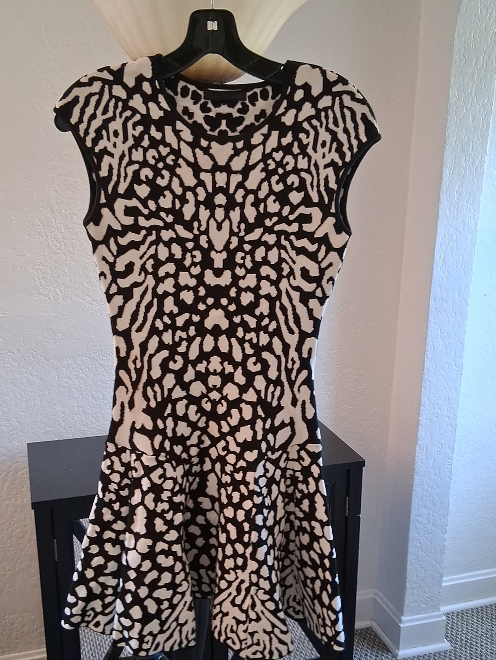 RVN Black and White Animal-Print Fit & Flare Mini Dress